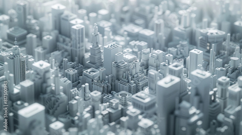 A modern digital city 3D background  white and silver colors  rough clusters  rectangular fields  scientific diagrams  and low bitrate.