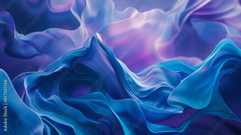 Fototapeta premium 3d abstract blue and purple background with flowing smoke, wavy liquid texture 