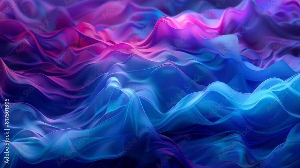 Obraz premium 3d abstract blue and purple background with flowing smoke, wavy liquid texture 