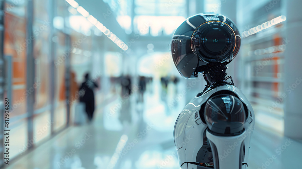 In a minimalist setting, a blurred image depicts a business robot AI meeting unfolding within the sleek interior of a modern office building. The subtle colors of the background add to the overall In a minimalist setting, a blurred image depicts a business robot AI meeting unfolding within the sleek interior of a modern office building. The subtle colors of the background add to the overall