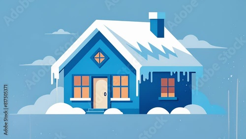 A picture of a house with snow on the roof and icicles hanging from the gutters along with tips for winterizing and insulating the home to photo