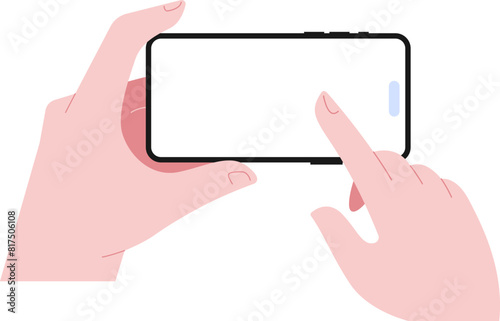 Simple flat horizontal phone with two hand illustration