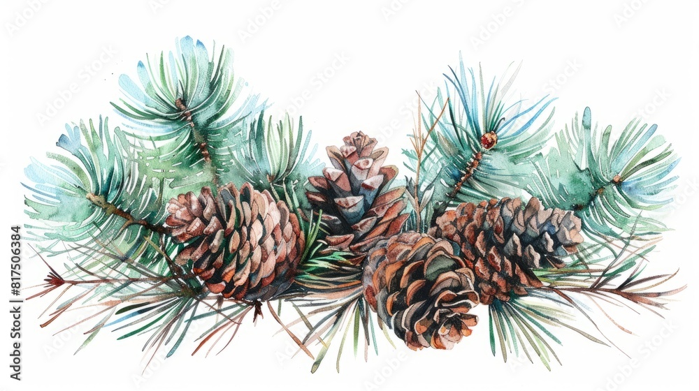 Fototapeta premium Detailed painting featuring pine cones on a plain white background