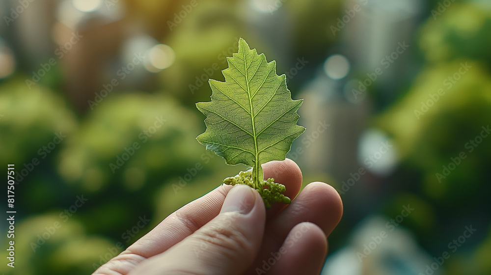 a person holding a green leaf and a city below, in the style of primitivist elements, scientific illustrations, tagging and marking style, naturalistic materials, miniaturecore, outlandish energy, del a person holding a green leaf and a city below, in the style of primitivist elements, scientific illustrations, tagging and marking style, naturalistic materials, miniaturecore, outlandish energy, del