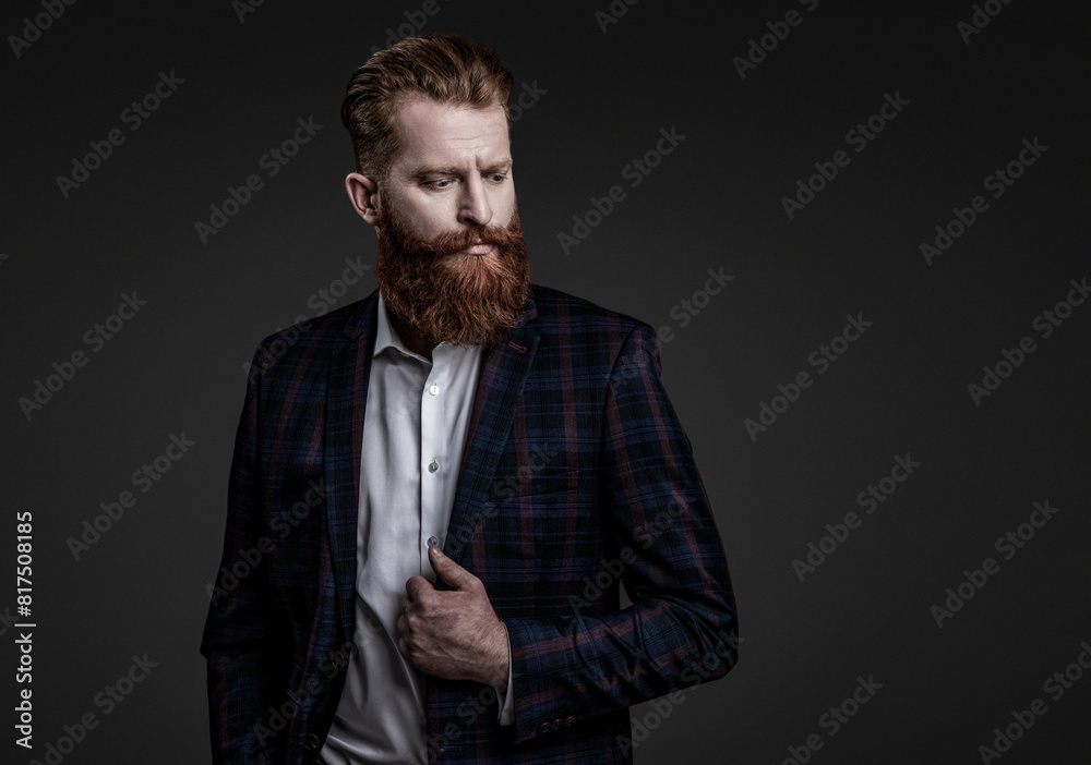 Business man in elegant tailored suit. Formal tailored suit. Gentleman menswear. Bespoke suit. Bearded man in tailored formal menswear. Man businessman in bespoke formalwear. Copy space Business man in elegant tailored suit. Formal tailored suit. Gentleman menswear. Bespoke suit. Bearded man in tailored formal menswear. Man businessman in bespoke formalwear. Copy space