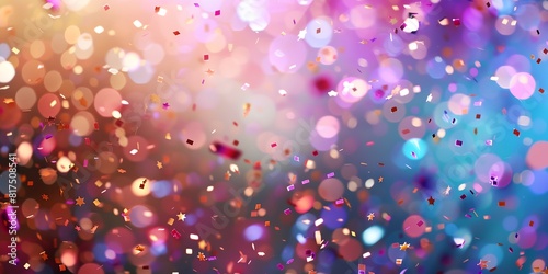 blurry image of a bunch of confetti on a blue background with pink and purple colors