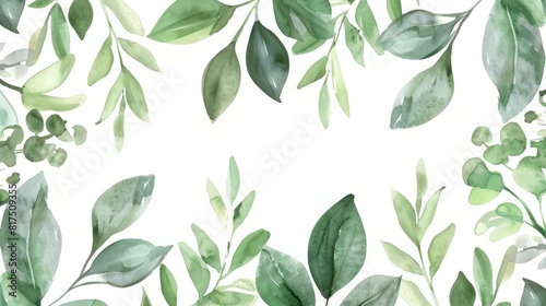 A watercolor background featuring vibrant green eucalyptus leaves