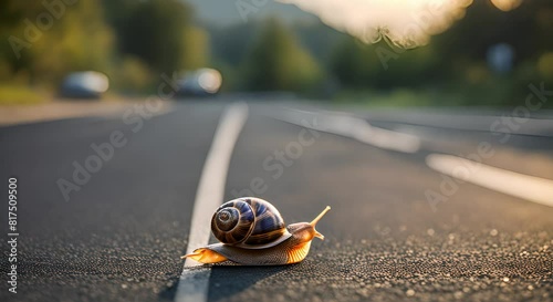 snails passing over the road photo