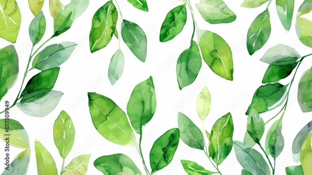 Watercolor illustration of green leaves isolated on a white background Watercolor illustration of green leaves isolated on a white background