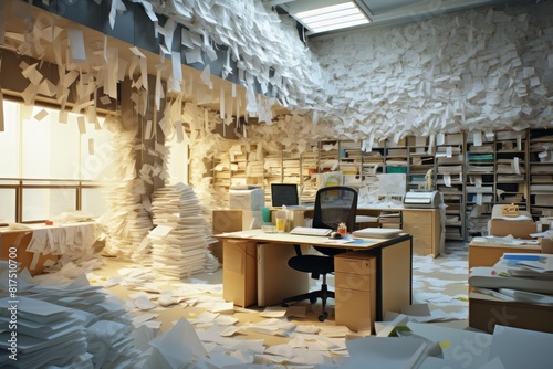 This photo shows an office in complete disarray photo