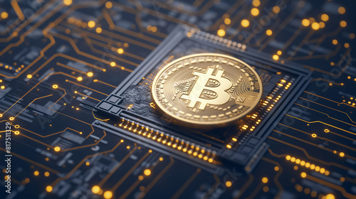 bitcoin on cuircuit board background 4k photo