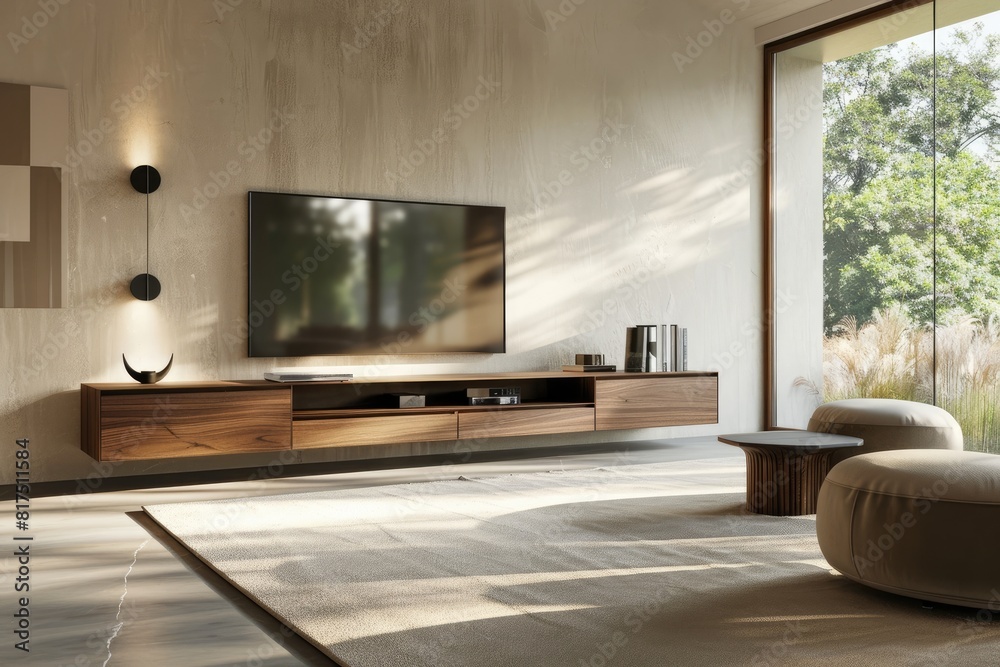 Minimalist composition of living room interior.