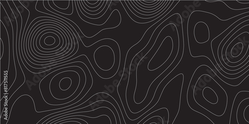 Abstract white on black background Topographic line map pattern. Contour elevation topographic and textured Background Modern design with black background with topographic wavy patted. photo