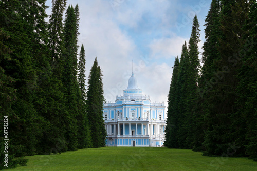 The Sliding Hill Pavilion from the Maslenichny Meadow in the upper park of the Oranienbaum Palace and Park Ensemble on a sunny summer day, Lomonosov, Saint Petersburg, Russia photo
