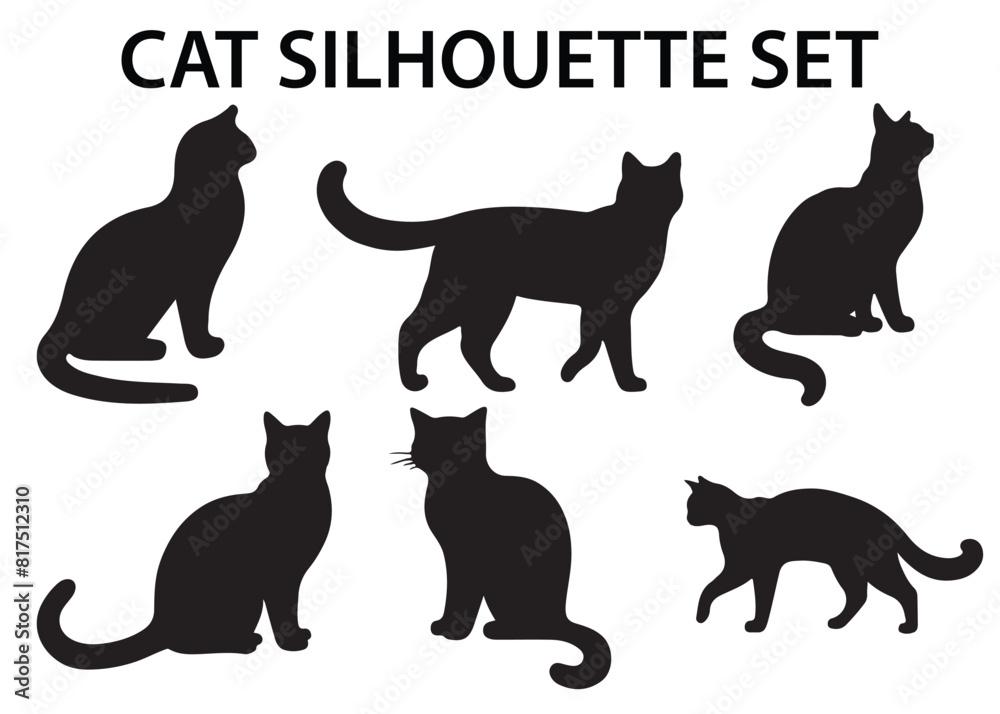 Cat silhouette vector, isolated silhouette cat set Cat silhouette vector, isolated silhouette cat set