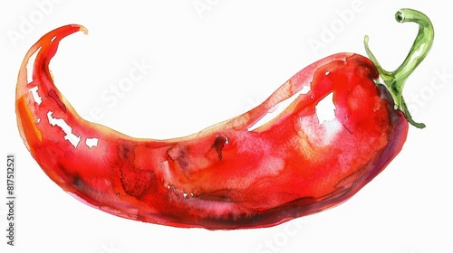 A watercolor illustration of a vibrant red chili pepper, showcasing its rich color and unique shape