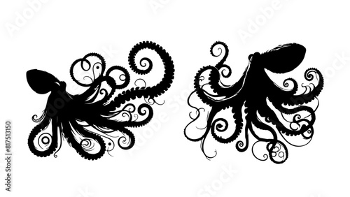 silhouette of octopus logo Isolated octopus on white background