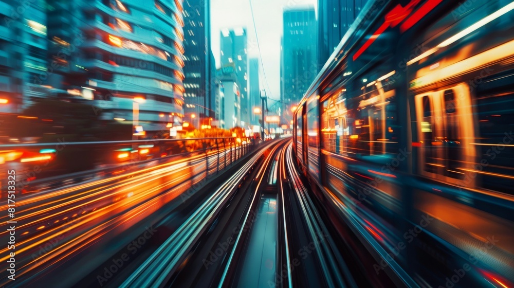 background high speed of train in the modern of city background high speed of train in the modern of city
