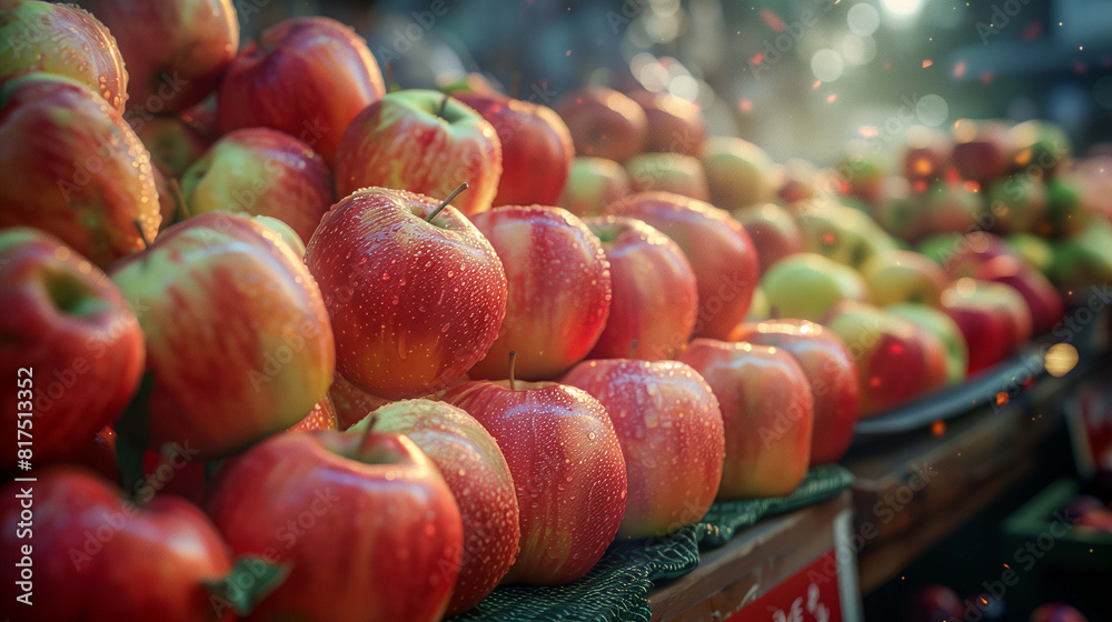 Apples, displayed in an inviting array on the market tray, exude a fresh aroma Apples, displayed in an inviting array on the market tray, exude a fresh aroma