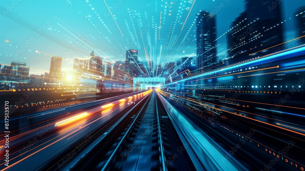 Fototapeta premium background high speed of train in the modern of city