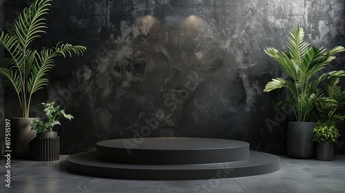 Modern black background podium for product displays, 