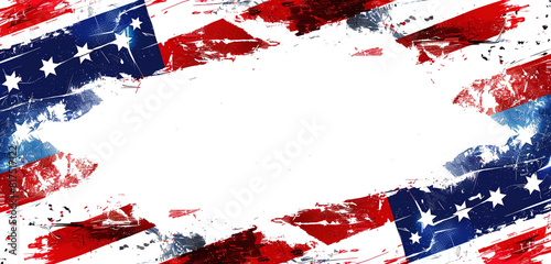 Patriotic glitch effect in American flag colors for an ultrawide header/footer with ample text space. photo
