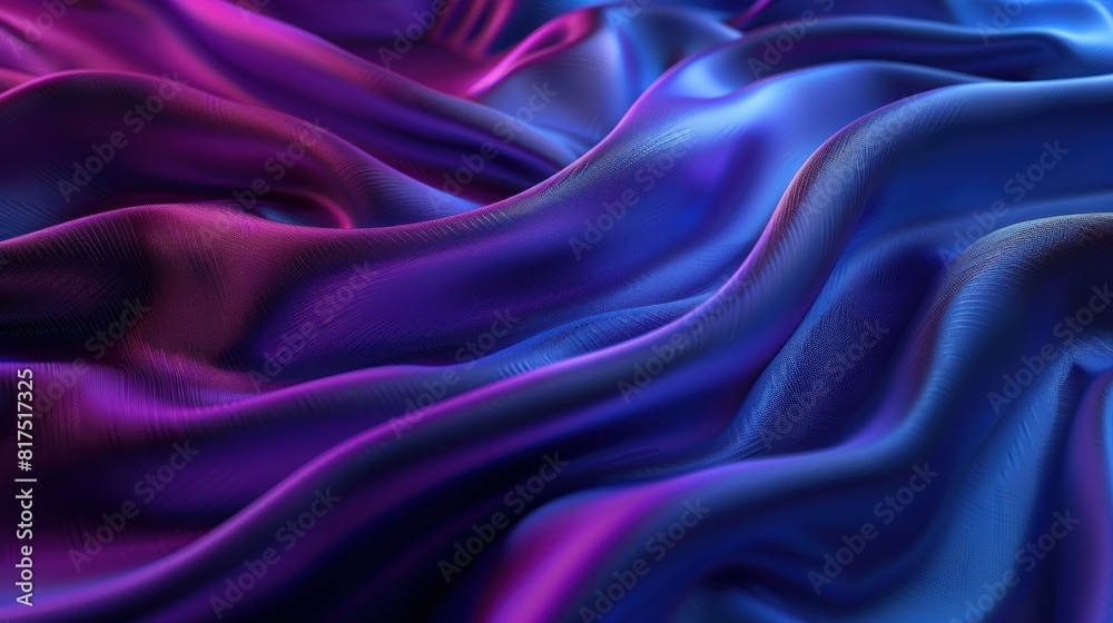 Fototapeta premium Luxury wavy purple gradient blue fabric background.
