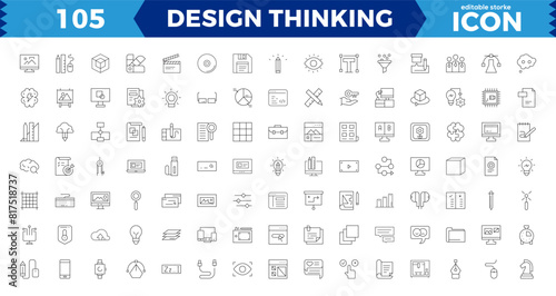 Set of pixel Perfect design thinking Icons. Simple line art style icons pack. Vector illustration,editable stroke.