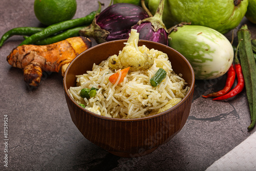 Indian vegetarian pilao basmati rice photo