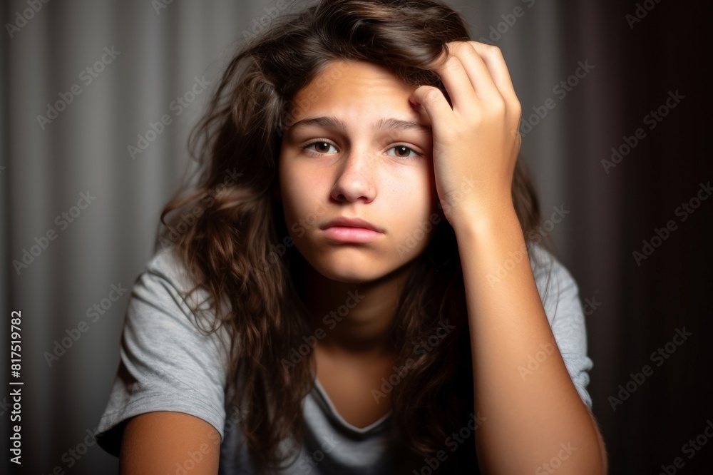 portrait of a teenager with his hand resting on his head