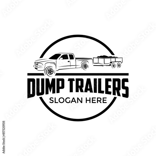 Trucking company circle emblem logo. Dump truck side view vector illustration