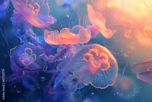 Ethereal Jellyfish Aquarium at Dusk:A Captivating Underwater Dreamscape of Luminous Tentacles and Chromatic Ambiance