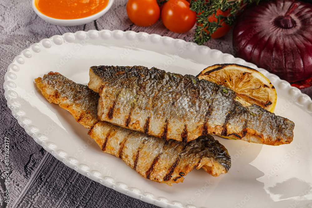 Grilled seabass fillet with lemon Grilled seabass fillet with lemon