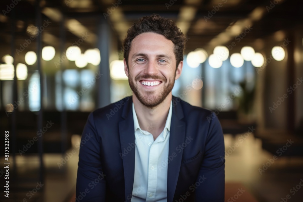 portrait of smiling businessman standing at creative office portrait of smiling businessman standing at creative office