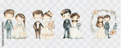 Cute wedding couple watercolor isolated graphic transparent