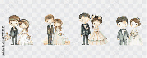 Cute wedding couple watercolor isolated graphic transparent