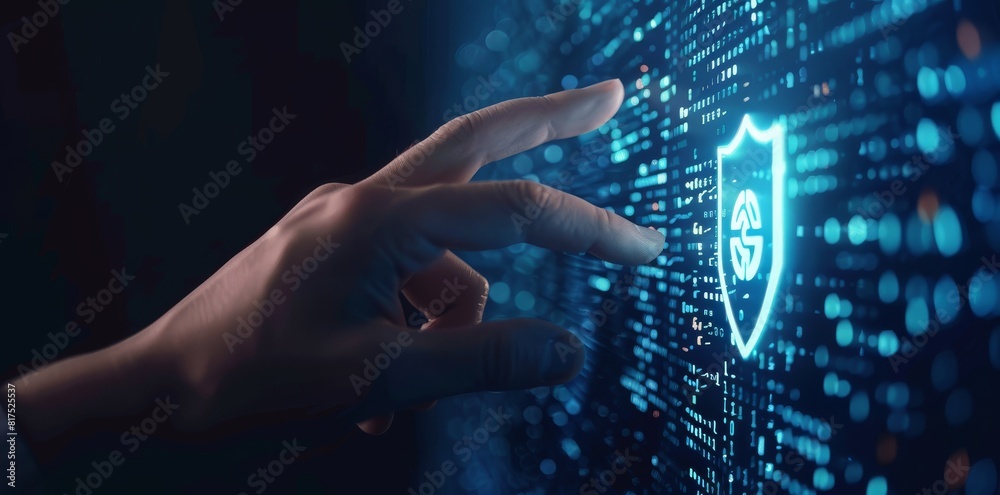 Fototapeta premium Digital shield icon with binary code