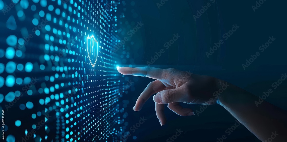 Fototapeta premium Digital shield icon with binary code