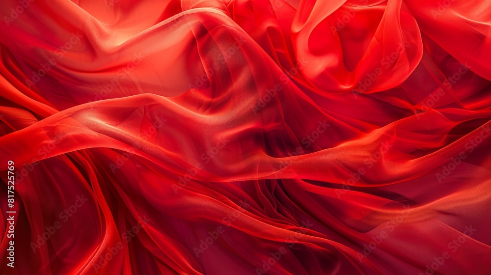 Obraz premium An abstract photograph of red fabric billowing in the wind, capturing the dynamic and vibrant nature of the color.