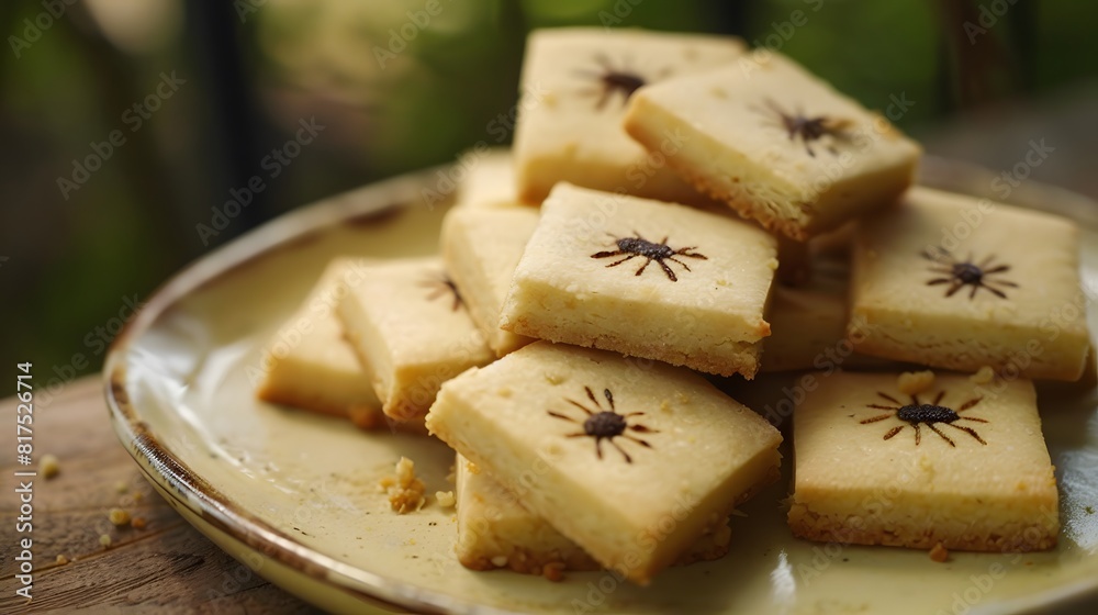 A plate of cookies with a star design on them. The cookies are stacked on top of each other