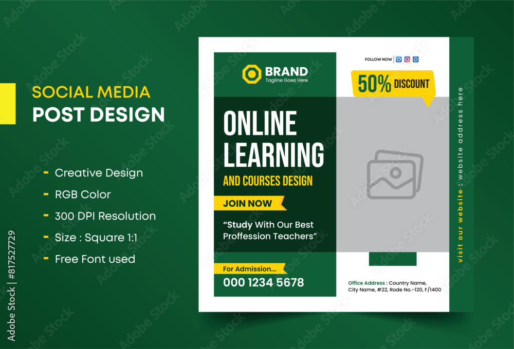 Online education social media post template design, Online course class ...