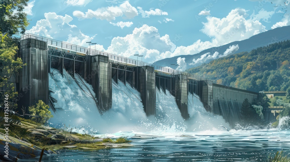 A large dam with a river flowing through it A large dam with a river flowing through it