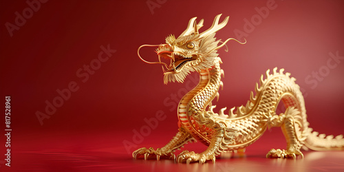 Tradition Chinese golden dragon statue. Chinese holiday background with dragon 