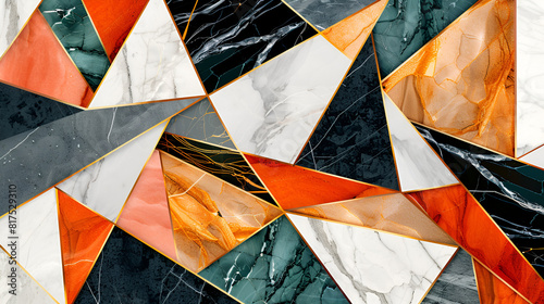 Abstract geometrical background consisting of multicolored triangular polygons,wall closeup with colorful tiles,Contrasting geometric elements blend harmoniously 