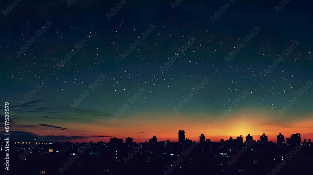 A silhouette of a city skyline against a night sky, with bright lights illuminating the darkness. A silhouette of a city skyline against a night sky, with bright lights illuminating the darkness.