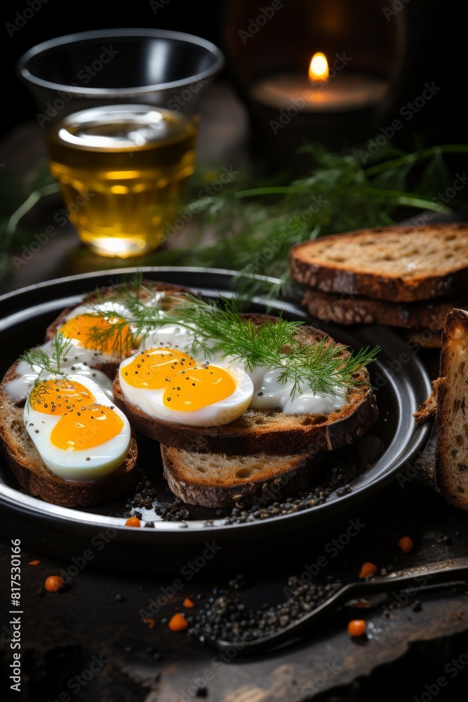 Rustic Brunch Setting with Cream Cheese Toasts and Beer Rustic Brunch Setting with Cream Cheese Toasts and Beer