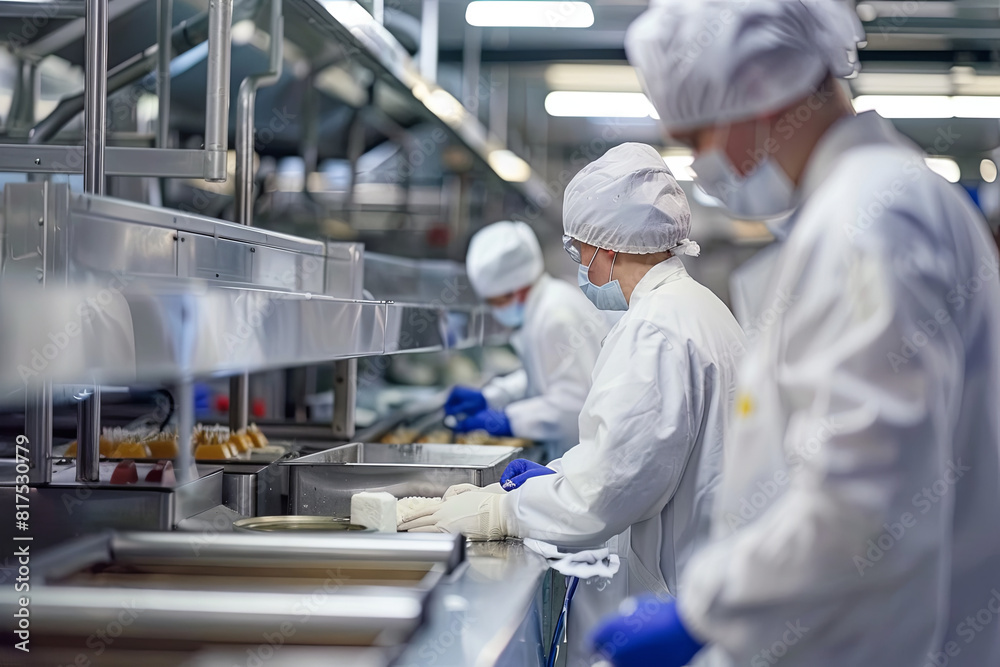 Food processing workers diligently ensuring smooth operations and quality products Food processing workers diligently ensuring smooth operations and quality products