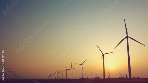 A large number of wind turbines are lined up in a field © Charoen