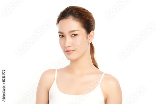 Beautiful young asian woman with clean fresh skin on white background, Face care, Facial treatment, Cosmetology, beauty and spa, Asian women portrait.