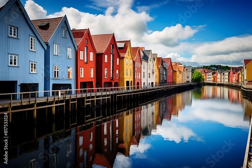 Colorful houses on the waterfront in Trondheim, Norway. photo